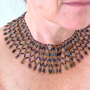 Beautiful Purple Artisan Seed Bead Woven Necklace